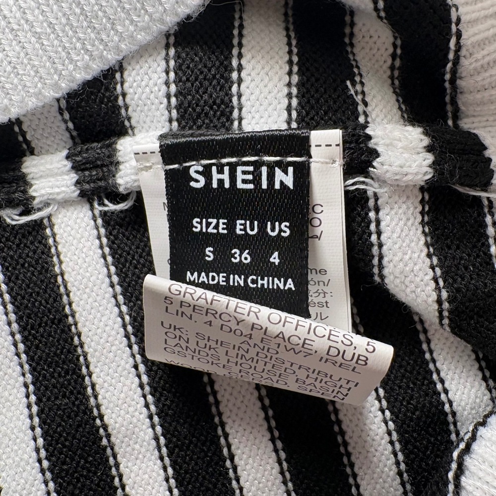 SHEIN Womens Striped Knit Two Piece Set Sweater and Midi Skirt Black White Red S - Picture 6 of 12